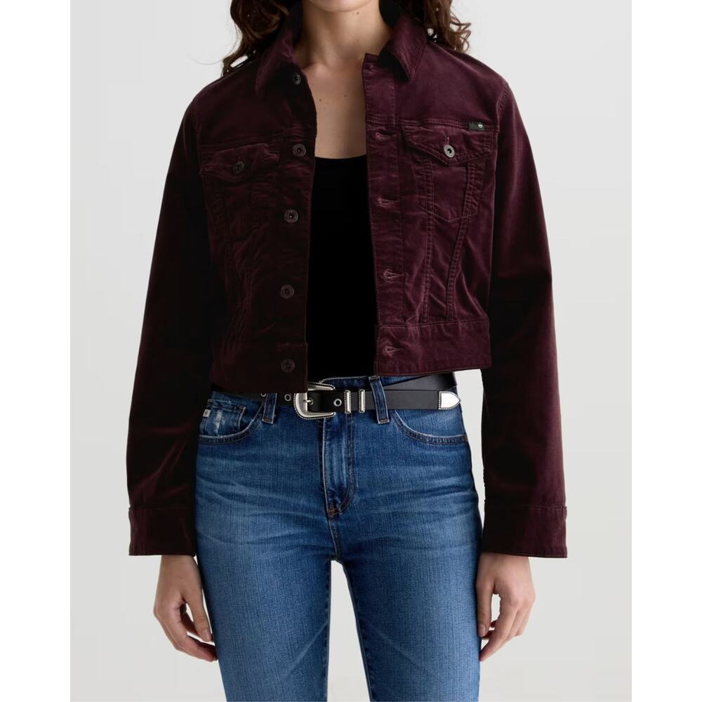 AG Isa Velvet Cropped Trucker Jacket - Winery